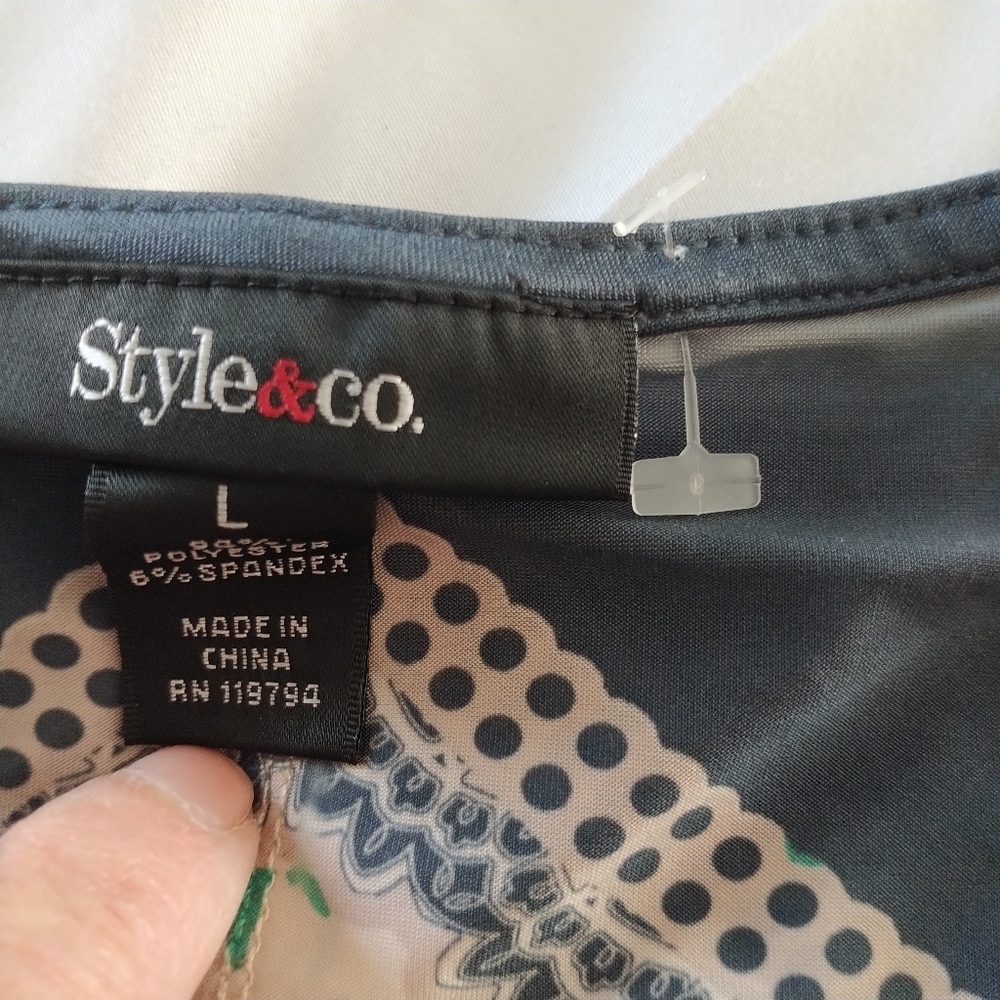 Style & Co Multi Colored V Neck Slit Sleeve Top L - Picture 9 of 10